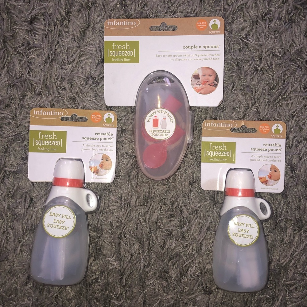 Infantino Fresh Squeezed Feeding Line Couple A Spoons & Reusable Squeeze Pouch - Picture 2 of 9